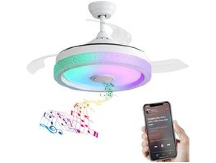 Ventilateur de plafond 42 pouces avec télécommande LED RGB dimmable métal blanc
