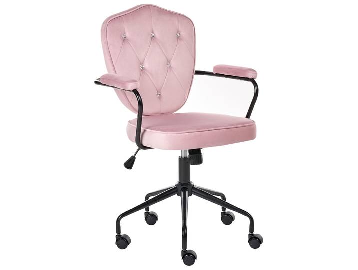 BELIANI Schreibtischstuhl Pastellrosa Samt Gepolstert Drehbar Höhenverstellbar Rollbar Armlehnen Kristall-Knopfheftung Luxus Homeoffice Make-up Stuhl
