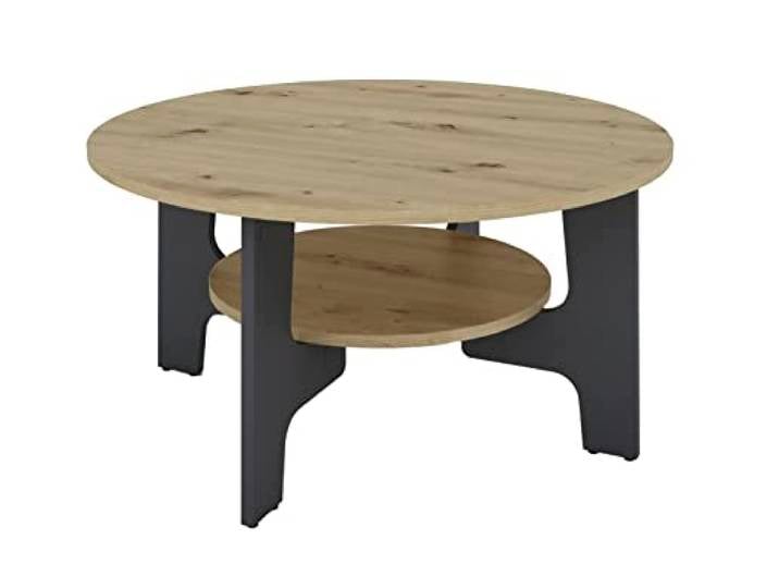 byLIVING Couchtisch Jonny, Ablageboden, D 80, H 42,5 cm Melamin Artisan Eiche, Melamin Graphit