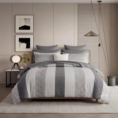 Say Yes Bedding Wilhelm Striped 7 PCS Oversized Natural Cotton Comforter Set