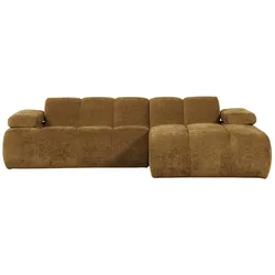 Chaiselongue Mojo aus Flachcord, modern und bequem, rechts, honiggelb, mit verstellbarer Armlehne