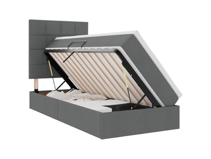 KKgypkn Kunstleder Stauraumbett 100x200 cm Dunkelgrau mit Matratze, seitlich geöffnetes Bett mit hydraulischem Liftmechanismus, modernes Design mit schwarzem Rahmen, Betthöhe 48,5 cm
