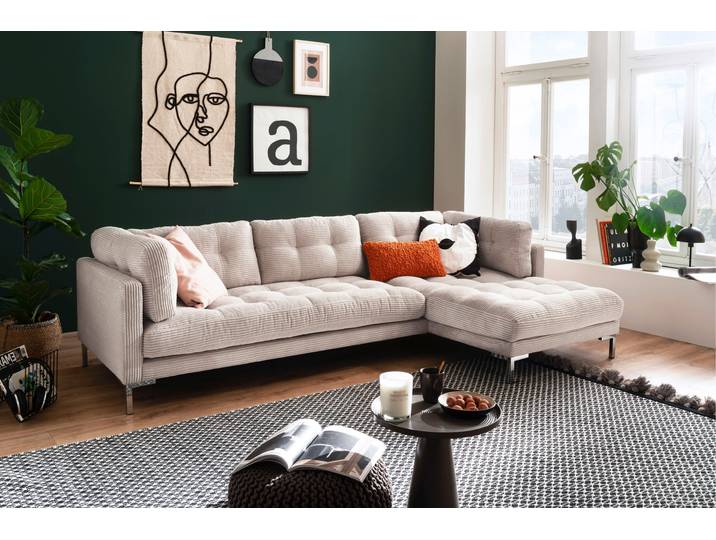 Ecksofa GOODPRODUCT Landau L-Form , beige, B:275cm H:75cm T:158cm, Sofas, Ecksofa, in Cord-Stoff mit Metallfuss