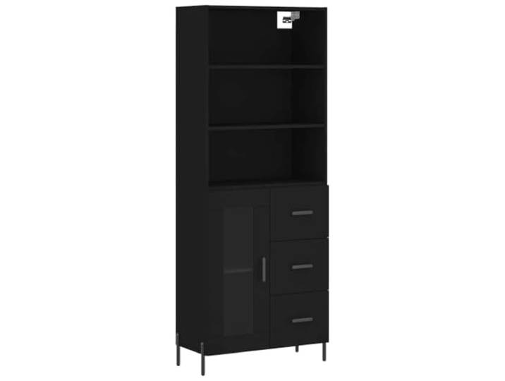 HGFDVCMR Highboard Schwarz 69,5x34x180 cm Holzwerkstoff Schrank Elegantes Highboard in Schwarz fürs Wohnzimmer. Viel Stauraum mit Tür, stabilen Eisenbeinen und Glaselementen.