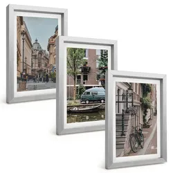 BILDER SET 3er Set - 20x30 cm Silberner Rahmen - Stadtansichten von Gebäuden