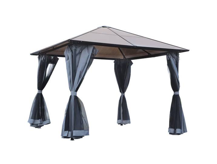 ComfortXL Pavillon De-06034 Hardtop mit Polycarbonatdach 300/300/265 cm Dunkelgrau, Grau, Metall, 300x265x300 cm, Sonnenschutz, Pavillons