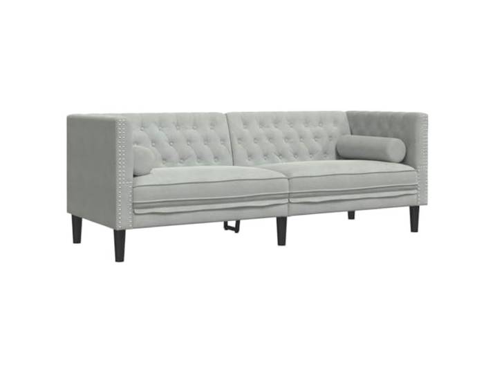 TEKGHUT Sofa Hellgrau 194 x 74,5 x 70,5 cm Samt Chesterfield-Design,gerollte Arme,Knopfheftungen,Samt-Oberfläche,Schaumfüllung,Innenbereich,Wohnzimmer