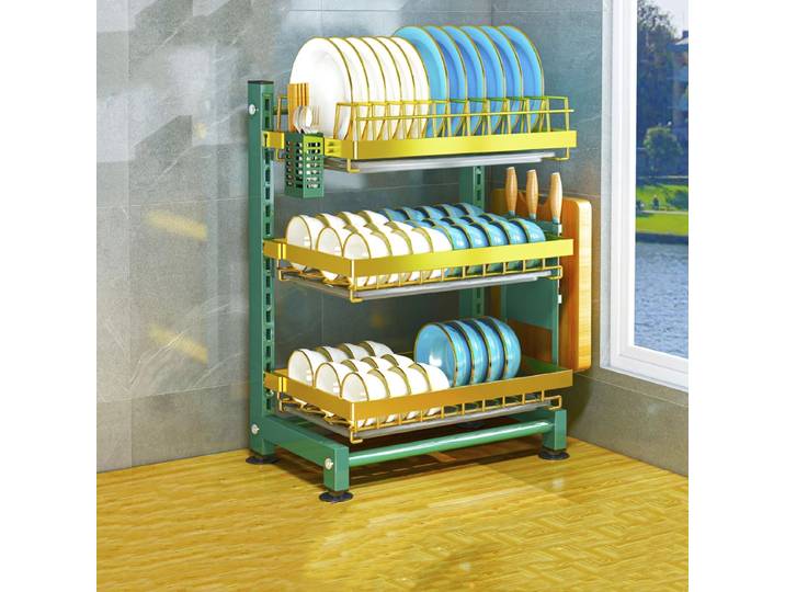 Égouttoir à vaisselle à 3 niveaux, grande capacité, en acier au carbone, pour comptoir de cuisine, organisateur de cuisine à 2 niveaux, rangement