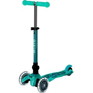 Micro Scooter Mini deluxe, mit 3 Rollen, aus Kunststoff, blau, ab 2 Jahre, LED-Räder, klappbar, höhenverstellbar 49-67 cm