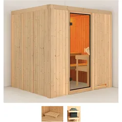 Sauna KARIBU "Sodin", beige (naturbelassen), ohne Ofen, (ohne Ofen), Saunen, ohne Ofen