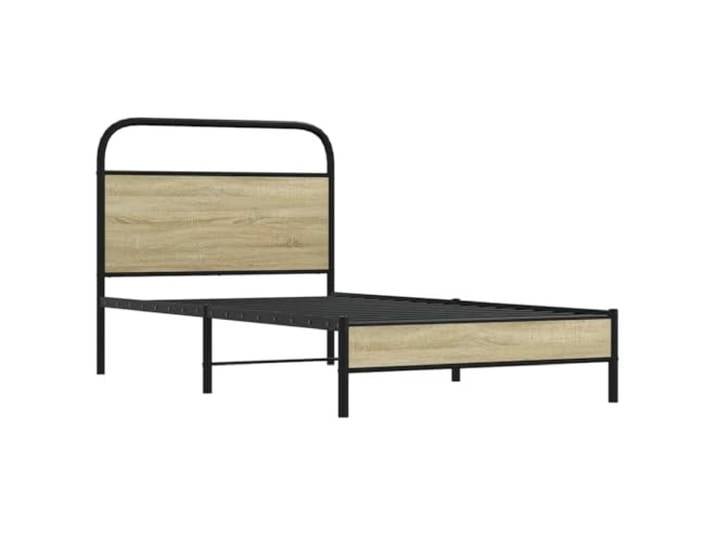 KTHLBRH Bettgestell Eiche Sonoma 100 x 200 cm, Stahl und Spanplatte Kopfteil, Lattenrost, stabile Beine, Schlafzimmermöbel