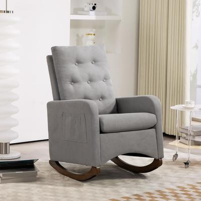 Garvee Upholstered Rocking Chair, Teddy Fabric Nursery Rocker with High Backrest, Side Pocket and Rubber Wood Legs
