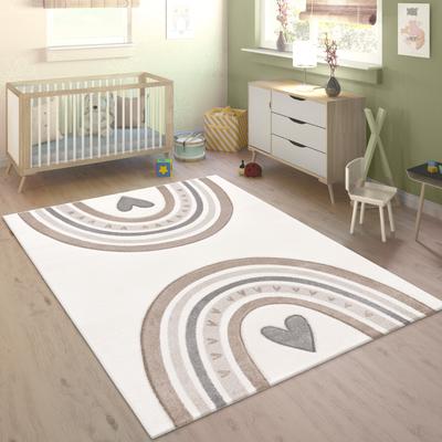 Paco Home Kids Rug for Nursery with Rainbows & Hearts in Cream Pastel
