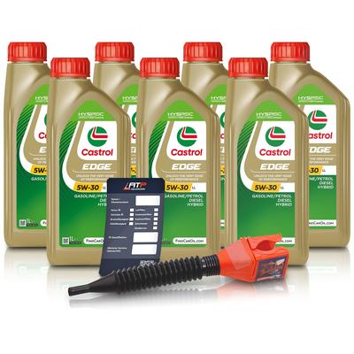 Castrol 7x 1 L EDGE 5W-30 LL + Ölwechsel-Anhänger + Einfülltrichter [Hersteller-Nr. 15F7DA]
