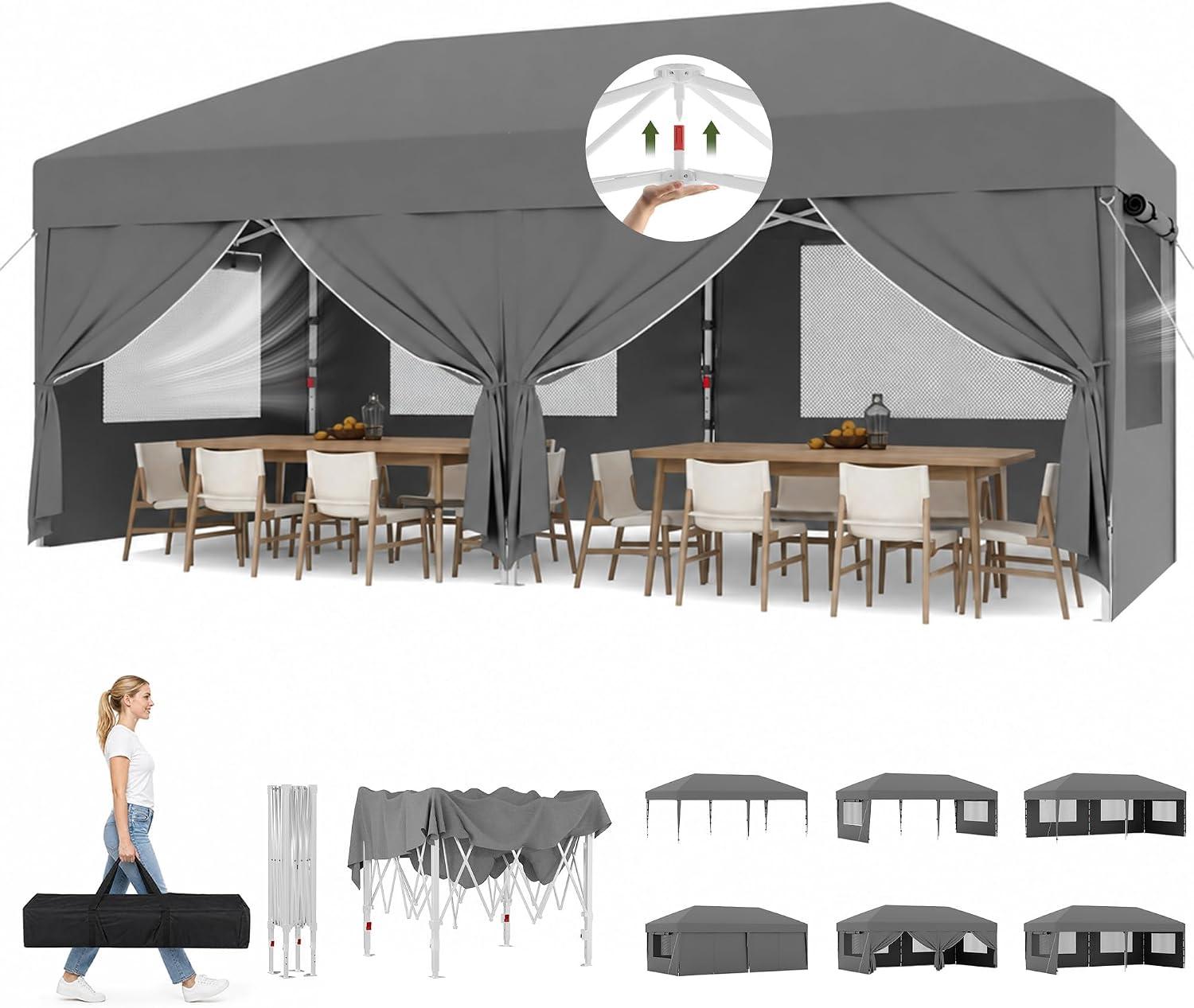 JUMMICO Faltpavillon 3x6 mit verschließbaren, luftdurchlässigen Netzfenstern