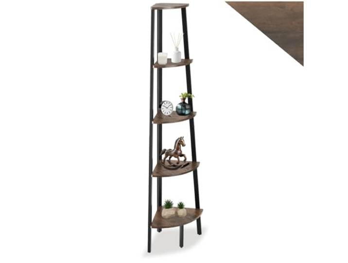 tectake® Eckregal stehend, Nischenregal mit 5 Ebenen, Wandregal Holz, Industrial Bücherregal, Eckschrank,34 x 34 x 158,5 cm, Leiterregal, Zimmer Deko - Industrial Dunkelbraun