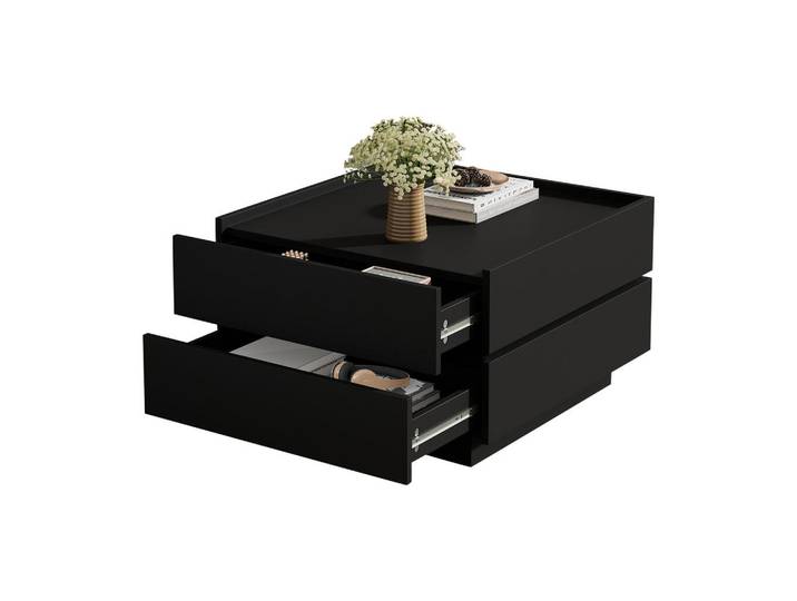 Evryae Couchtisch mit 360° drehbarer Tischplatte, 2 Ablagen und Stauraum 60/60/38 cm, Schwarz, Quadratisch,Quadratisch, 60x38x60 cm, Wohnzimmer, Wohnzimmertische, Couchtische