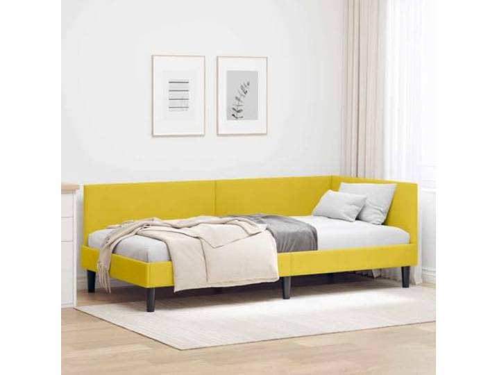 YUOTYRKTEJRSG Samt Eckbett Sofa platzsparend 90x200 cm Gelb Eckbettgestell mit Kopfteil Gelb 90x200 cm Samt Bett und Sofa L Form mit Lattenrost Platzsparend Modernes Polsterbett