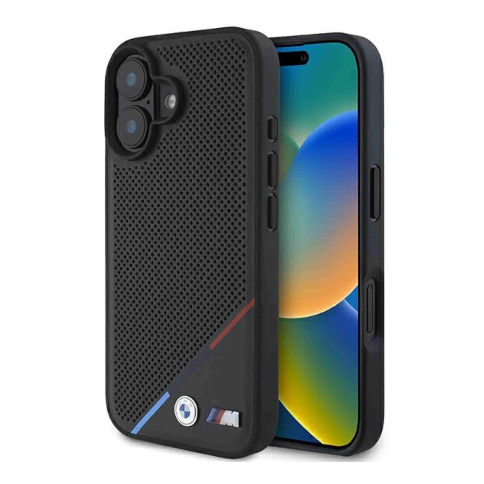 BMW Apple iPhone 16 Plus Perforated Tricolor MagSafe Schutzhülle Case