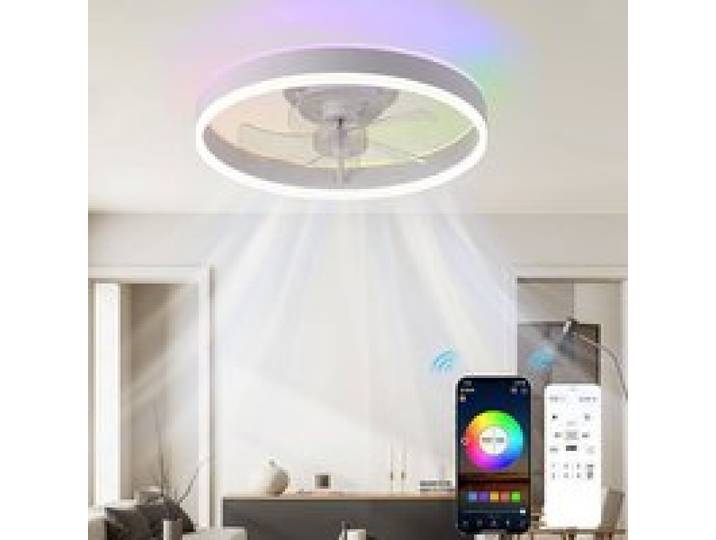 Ventilateurs de plafond avec éclairage et télécommande 50cm 6 Vitesses Lampe Ventilateur Plafond avec Lumiere RGB B