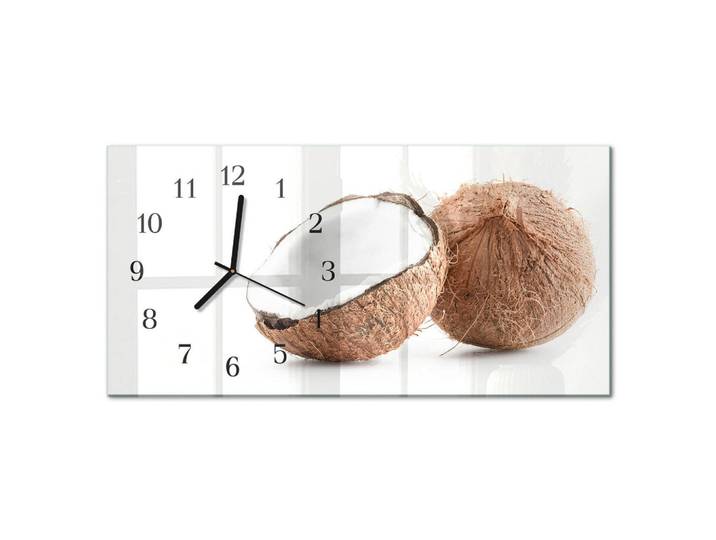 Tulup Wanduhr aus Glas 60x30 cm - Kokosnüsse, Braun, Rechteckig, 60x30x0.4 cm, Dekoration, Uhren, Wanduhren