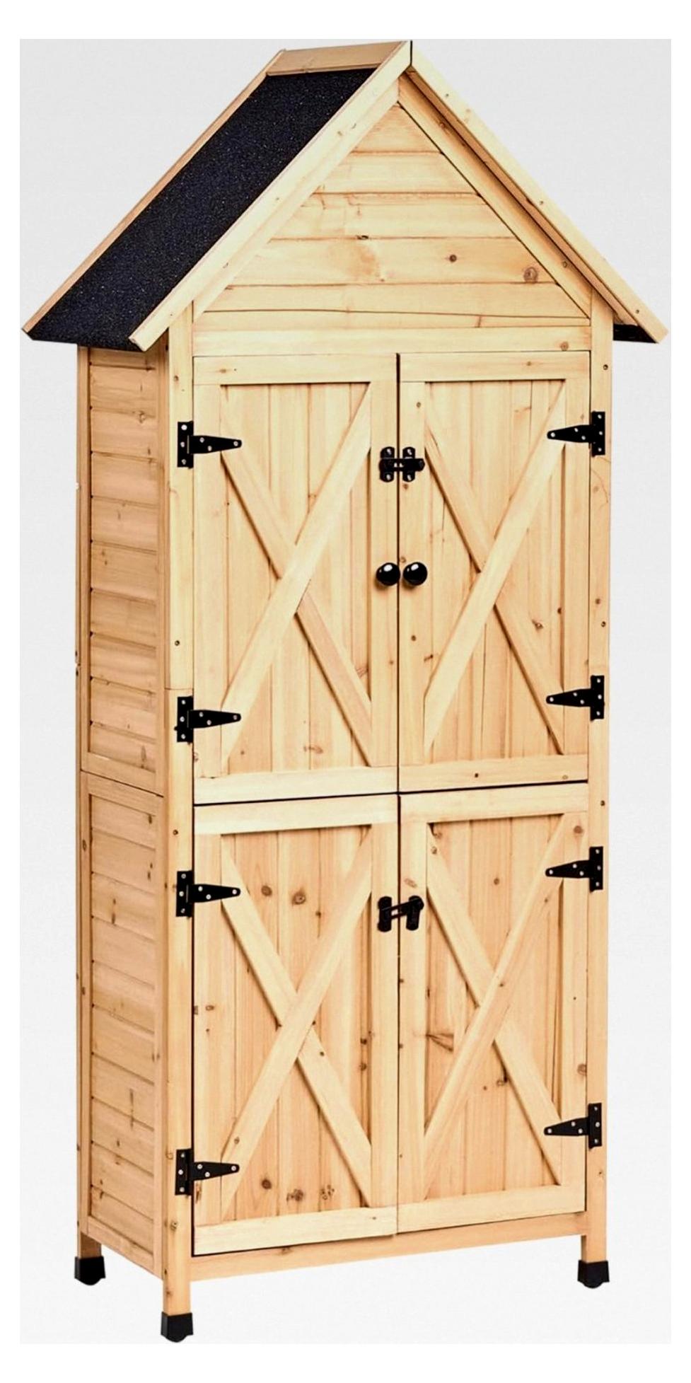Gartenschrank aus Tannenholz in Naturfarbe mit Türen für den Garten
