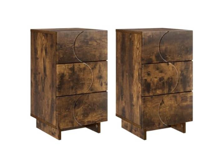 Coespram Nachttisch 2er Set Beistelltisch Räuchereiche 33.5x34.5x60cm Praktischer Beistelltisch im 2er Set für Schlafzimmer und Wohnraum mit 6 Schubladen und viel Stauraum in Räuchereiche-Optik.