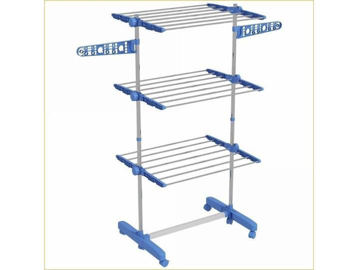 Penderie - Penderie à linge mobile 3 niveaux pliable avec 6 roues - Bleu