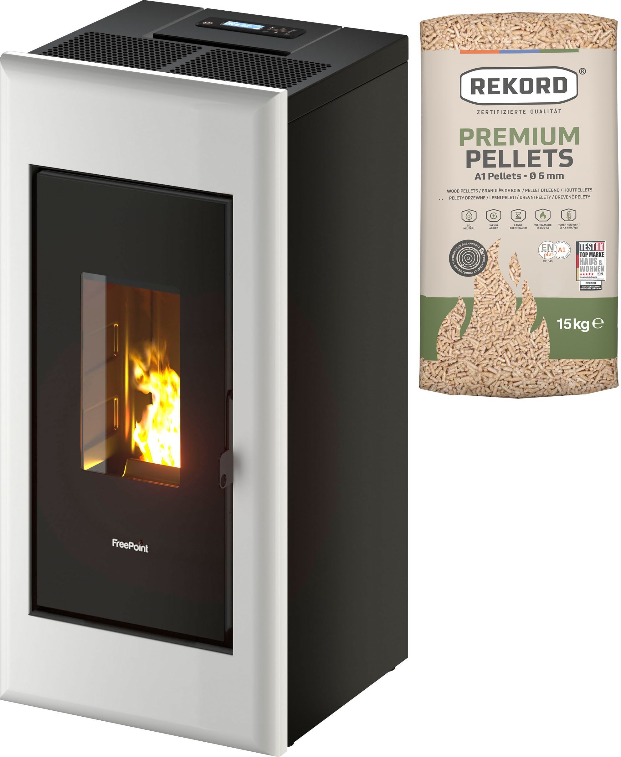 Pelletofen FREEPOINT "One Airtight", weiß (schwarz), Kaminöfen