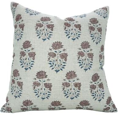 Fabdivine Linen Farmhouse Cushion Cover for Bed, Sofa Hand Block Floral Print, Mayra