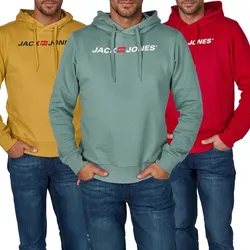 Jack & Jones Hoodie Herren mit Druck JJMORTY Regular Fit - Black ALL BLACK (12303641) - M