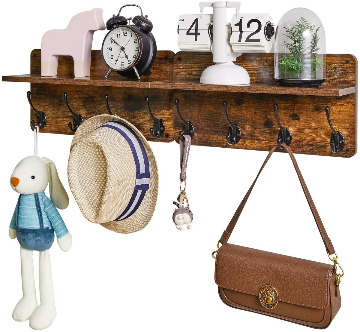 Omgoods Wandgemonteerde Kapstok met Plank en 8 Haken, Rustic Bruin