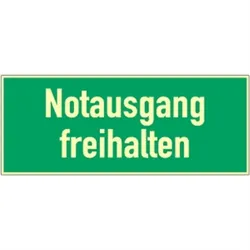 Notausgang freihalten, Textschild, Folie, nachleucht., 160-mcd, 297x148 mm