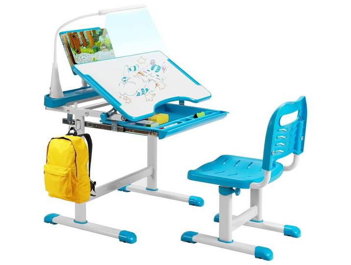 KINDERSCHREIBTISCH Set mit LED-Licht Blau