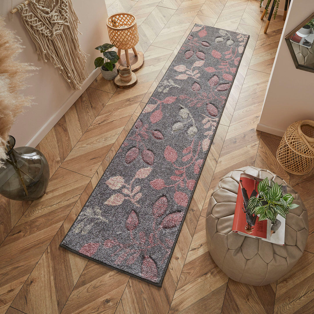 Wade Logan Privette Floral Dhurrie Area Rug Pink/Grey Runner 60 x 230cm