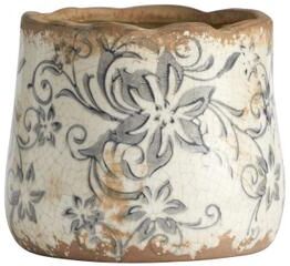 Nearly Natural "4.5"" Tuscan Ceramic Gray Scroll Planter"