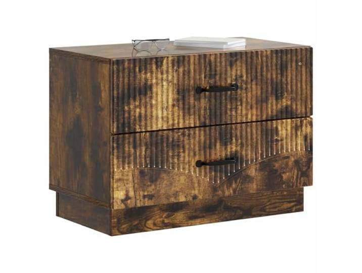 KTHLBRH Nachttisch mit 2 Schubladen, Eichenholz, 62 x 34,5 x 44,5 cm Holztechnik, Vintage-Design, schwarze Stangengriffe, multifunktionale Verwendung, einfache Wartung