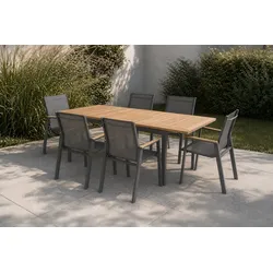 HARTMAN Aruba Garten-Essgruppe, xerix/natur, Alu/Teak, 6 Stapelsessel, 150/210x90cm