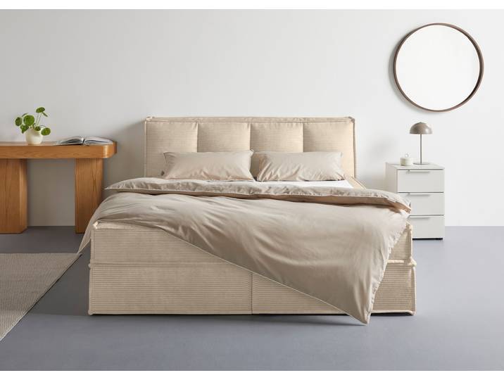 Boxspringbett, Polyester, Beige, 170×230 cm, Inkl. Topper & 2 Matratzen, Klassisch, LeGer