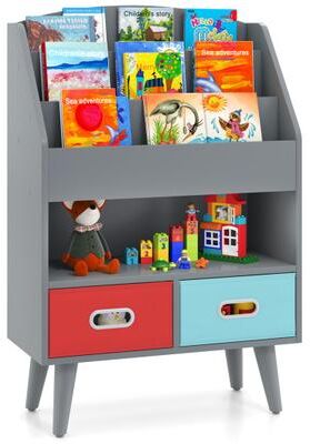 Costway Kids Bookshelf with Open Compartment for Toddlers 3+ Years Old-Gray