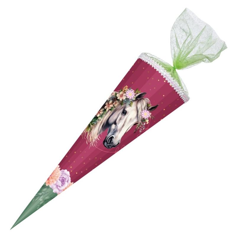 Nestler Schultüte Floral Horse 85cm mit Textilborte und Stoffblumen (85 cm, 1x) (71363635)