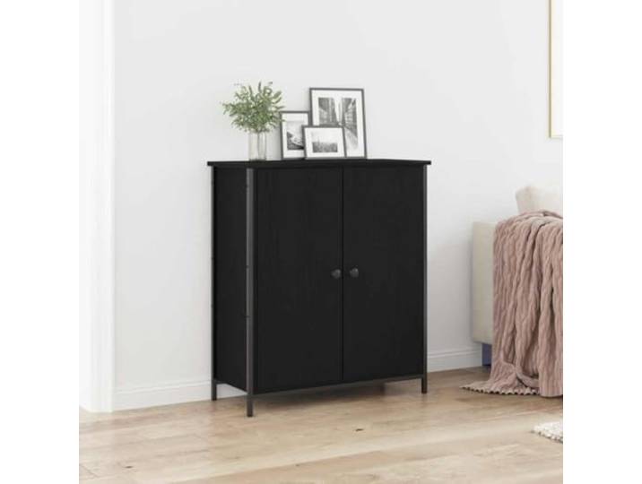 HEFZGDB Sideboard Schwarz Eichenoptik Modern mit Stahlbeinen und Türscharnieren – Minimalistisches Design Esszimmer aus Holzwerkstoff