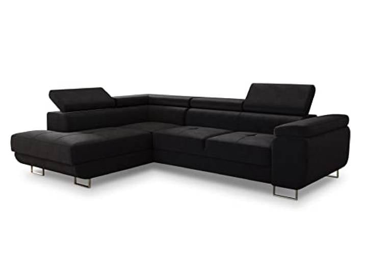 Sofnet Ecksofa Caris mit Schlaffunktion und einstellbare Kopfstützen, Wohnlandschaft mit Bettkasten, Couch, Sofa, Bettsofa (Schwarz (Kronos 07), Ecksofa Links)