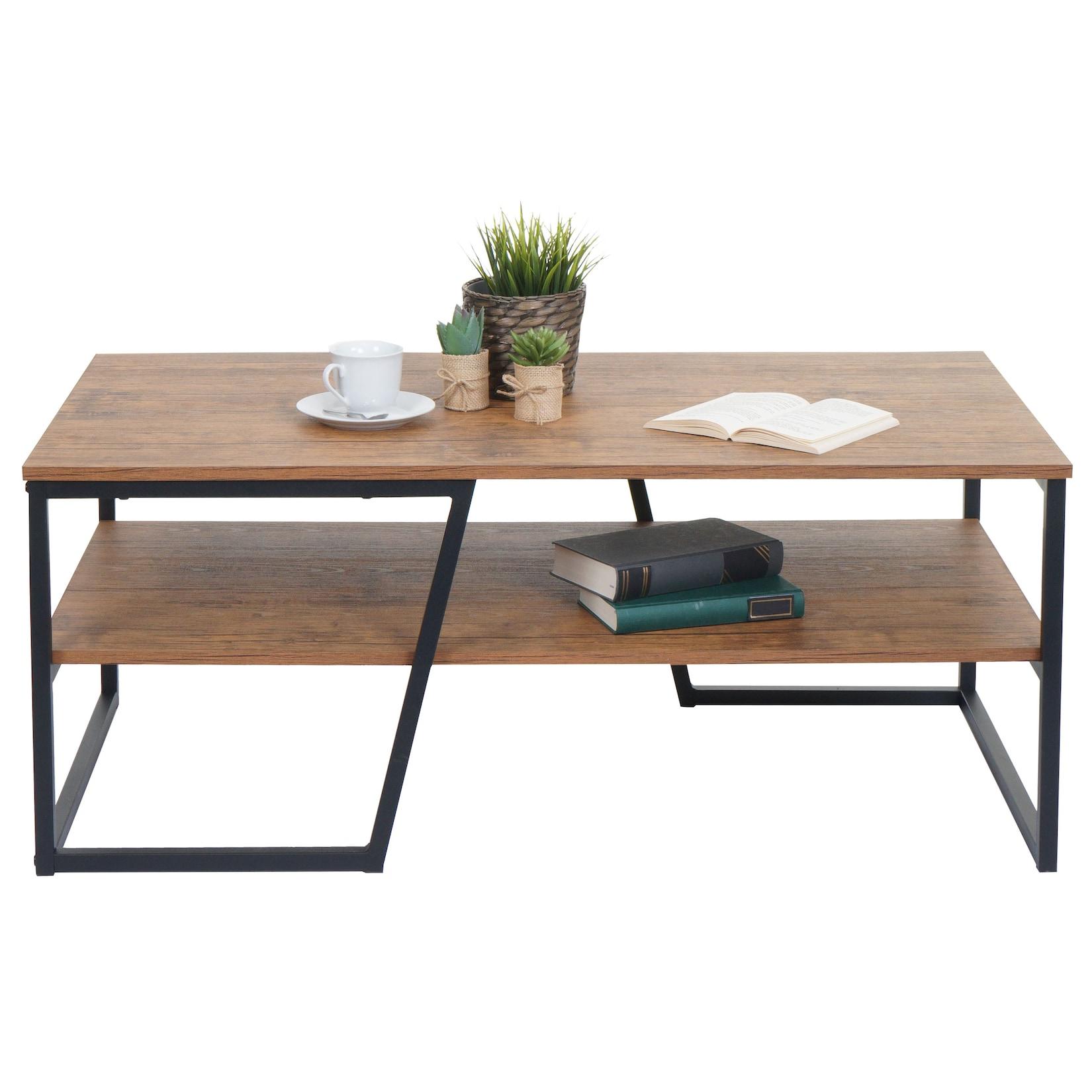Couchtisch MCW-A27, Wohnzimmertisch Beistelltisch Sofatisch, Ablage Metall 3D-Struktur 46x110x60cm, Wildeiche-Optik