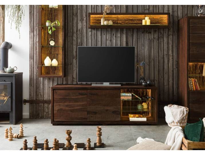 Meuble TV en bois d'acacia laqué marron BARK #212
