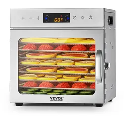 VEVOR Dörrgerät Dörrautomat 8 Edelstahlschalen, elektrischer 400 W Futtertrockner mit einstellbarer Temperatur, Gefriertrockner für Trockenfleisch Fleisch Obst Gemüse Kräuter Hundeleckerlis