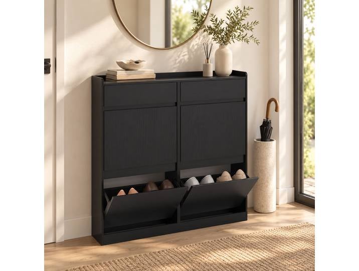 HOMCOM Meuble à Chaussures Bois 4 Tiroirs Noir 98x19x95cm