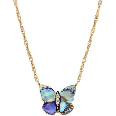 Kette mit Anhänger FOSSIL "Schmuck Geschenk Edelstahl Halskette Sutton Schmetterling", bunt (gelbgoldfarben, schwarz, kristallweiß, multicolor, perlmuttfarben), Halsketten, Damen, Edelstahl, L: 46 B: 1mm, mit Glasstein - mit Abalone-Perlmutt, B:1mm
