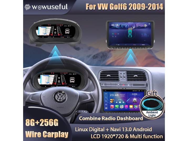 Wowuseful 12.3 pouces Lcd tableau de bord numérique Cluster pour golf 6 2009-2014 ans Android Navigation lecteur Radio Paneel Cockpit