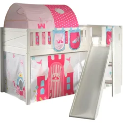 HOCHBETT mit Rutsche Karyl Massivholz Weiß Textilset Princess 4